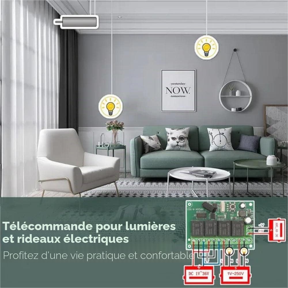 QIACHIP Commutateur de télécommande sans fil 6V 12V 24V, récepteur de Relais RF 10A 4CH 433Mhz avec 2 émetteurs pour Moteur, Porte de Garage, lumière, Rideau électrique, Bricolage