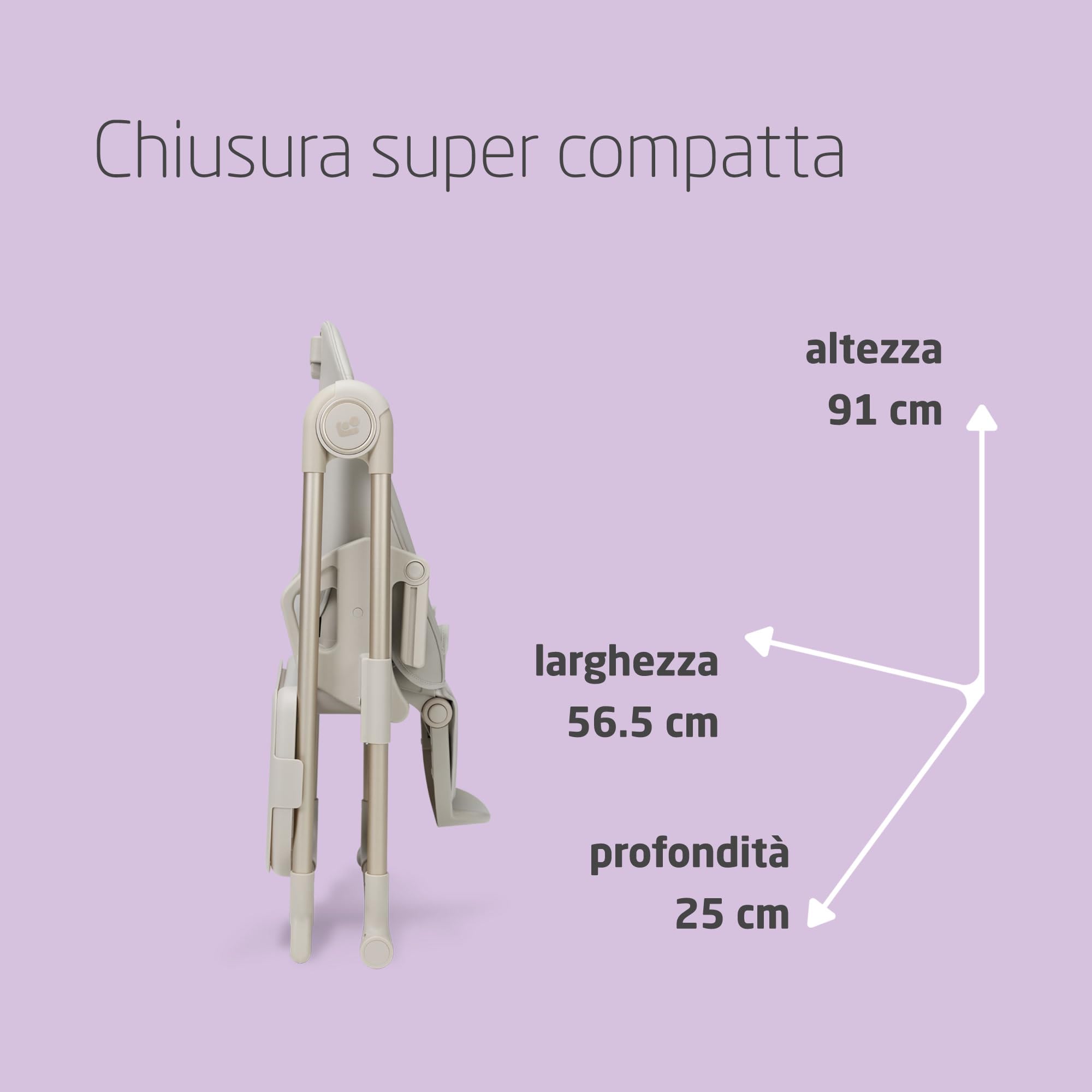 Maxi-Cosi Ava2,Seggiolone Pappa 0-3 Anni (Fino a 15 kg), Seggiolone Pieghevole Compatto, Leggero (9,45 kg), 5 Reclinazioni e 6 Altezze, Vassoio Rimovibile Con Una Mano, 2 Ruote, Elegance Beige