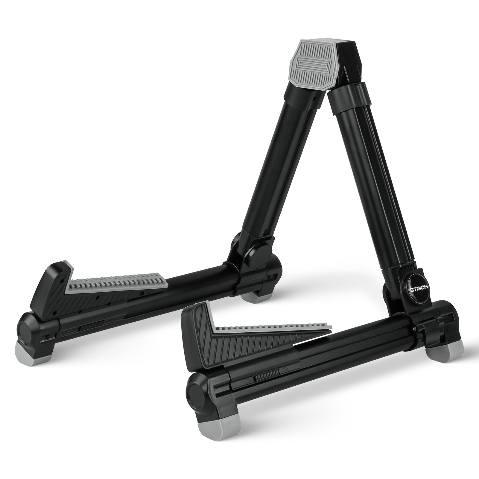 STRICH Supporto per chitarra, regolabile, supporto pieghevole e portatile a forma di A in lega di alluminio, adatto per chitarra acustica, chitarra elettrica, basso elettrico e ukulele, nero
