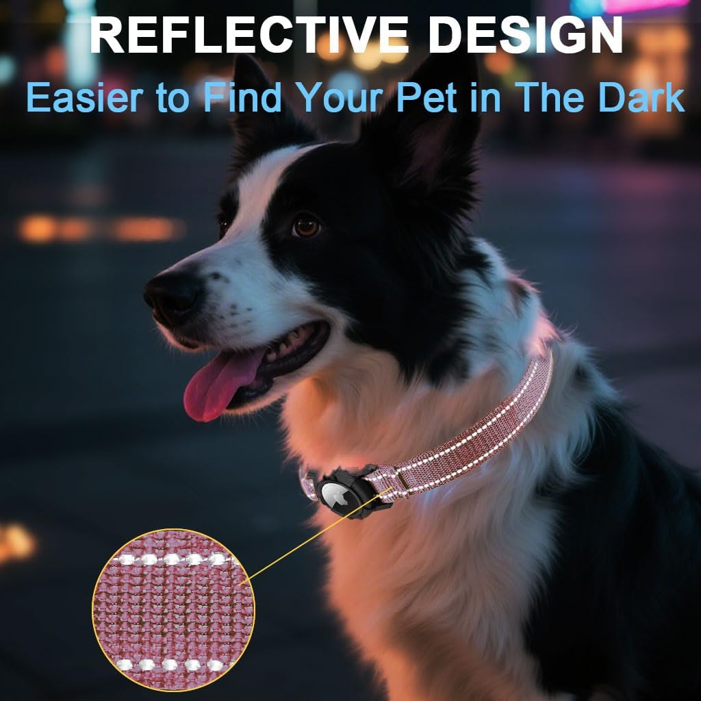 Dog Collar with Waterproof Airtag Holder, Pink, S (11.8"-15.7") image 3