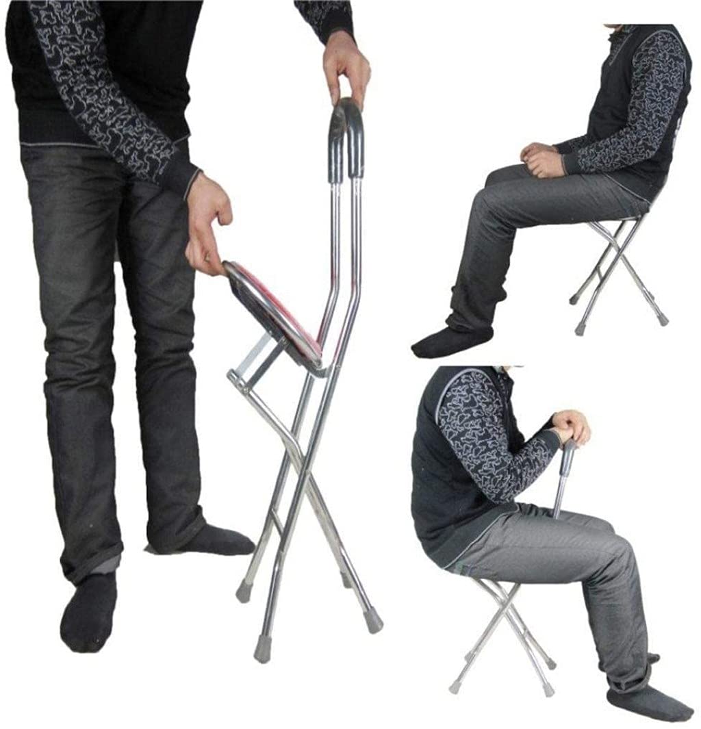Taburete de acero inoxidable para ancianos, taburete plegable de bastón cuádruple, ligero, portátil, para pesca, de aluminio, ayuda de viaje