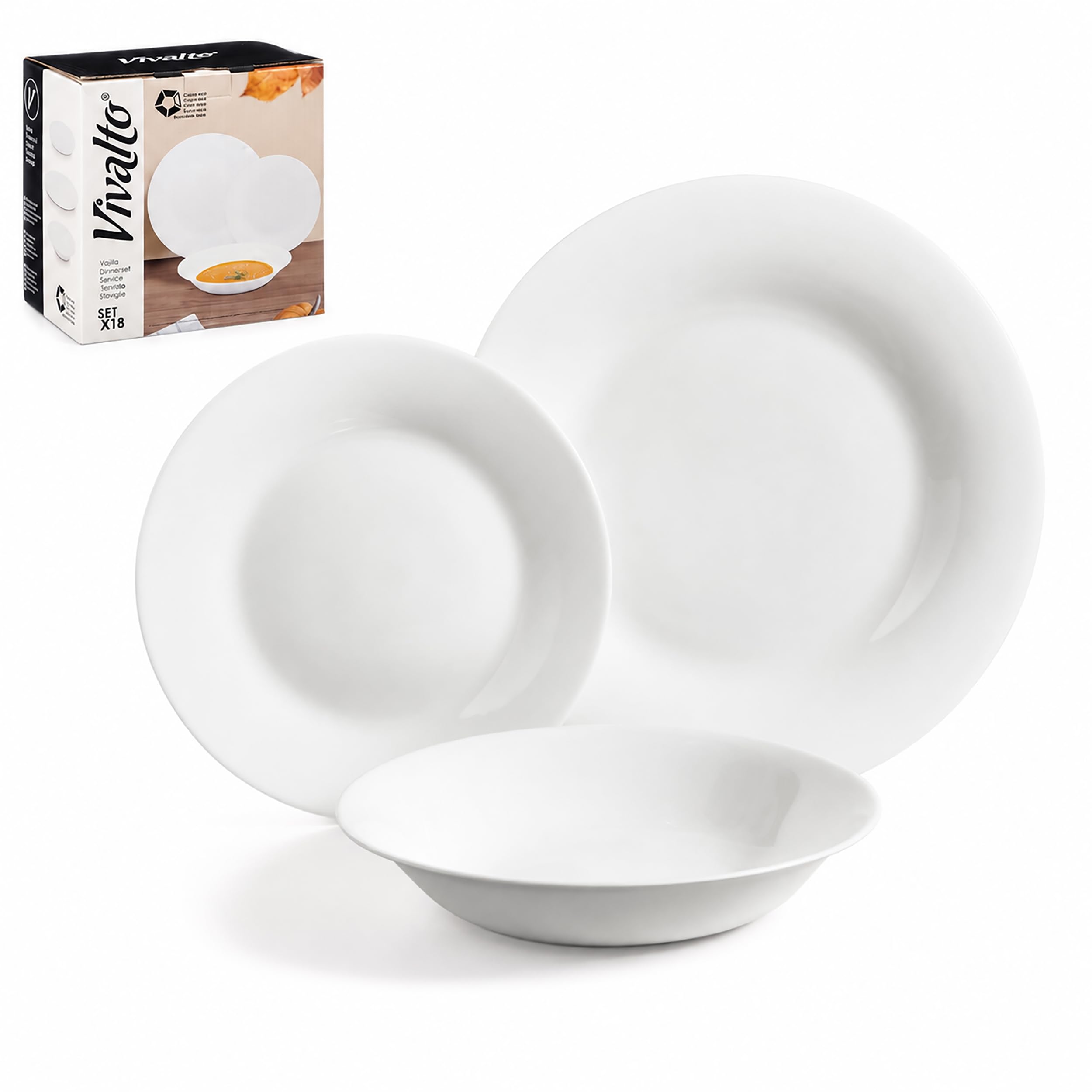 Annastore Opal Geschirr Set 18-teilig Weiß Glas minimalistisch 6 Personen