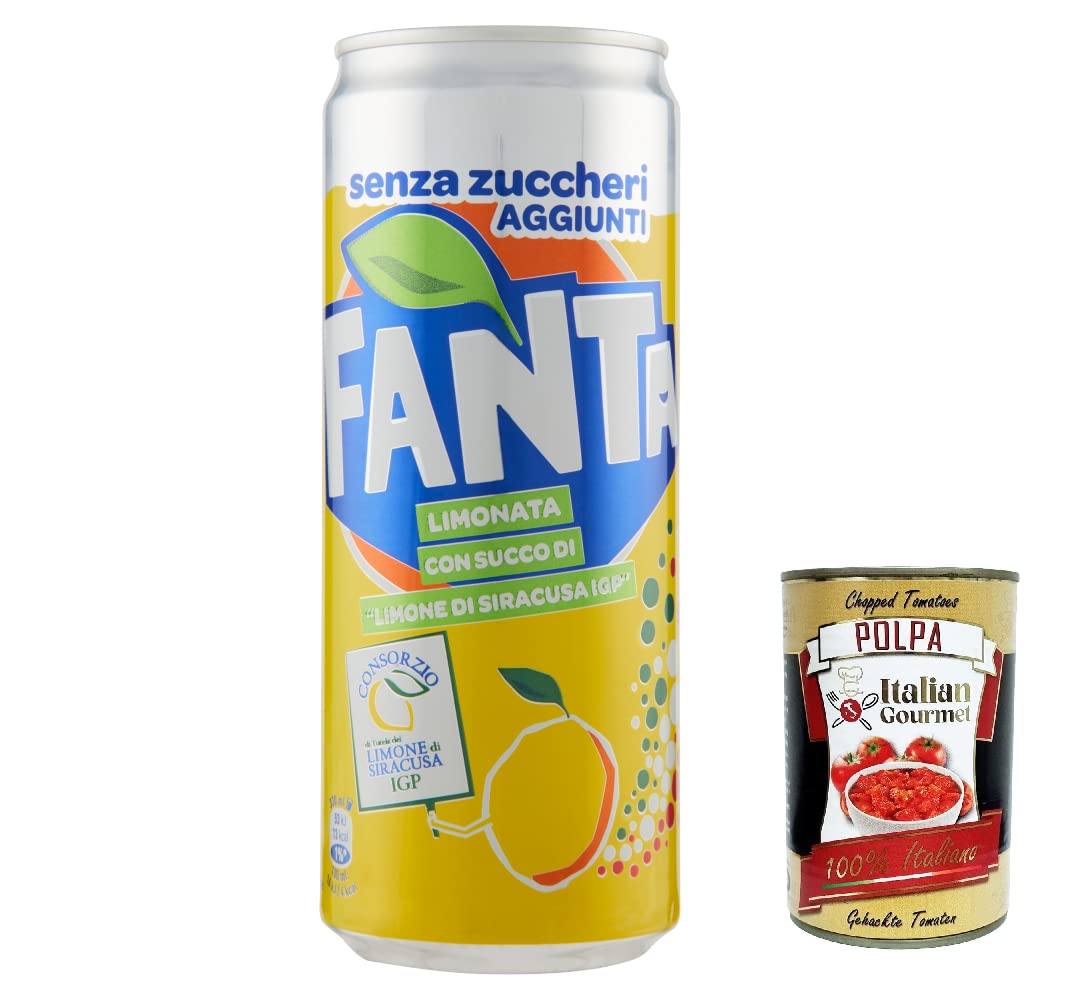 Italian Gourmet Fanta Lemon Zero bevanda analcolica Zitrone IGP 72 x 330ml | Senza zuccheri aggiunti, gusto agrumato; erfrischender Softdrink in, Gesamtnettogewicht 23,76 L + Kostenlos Polpa 400g