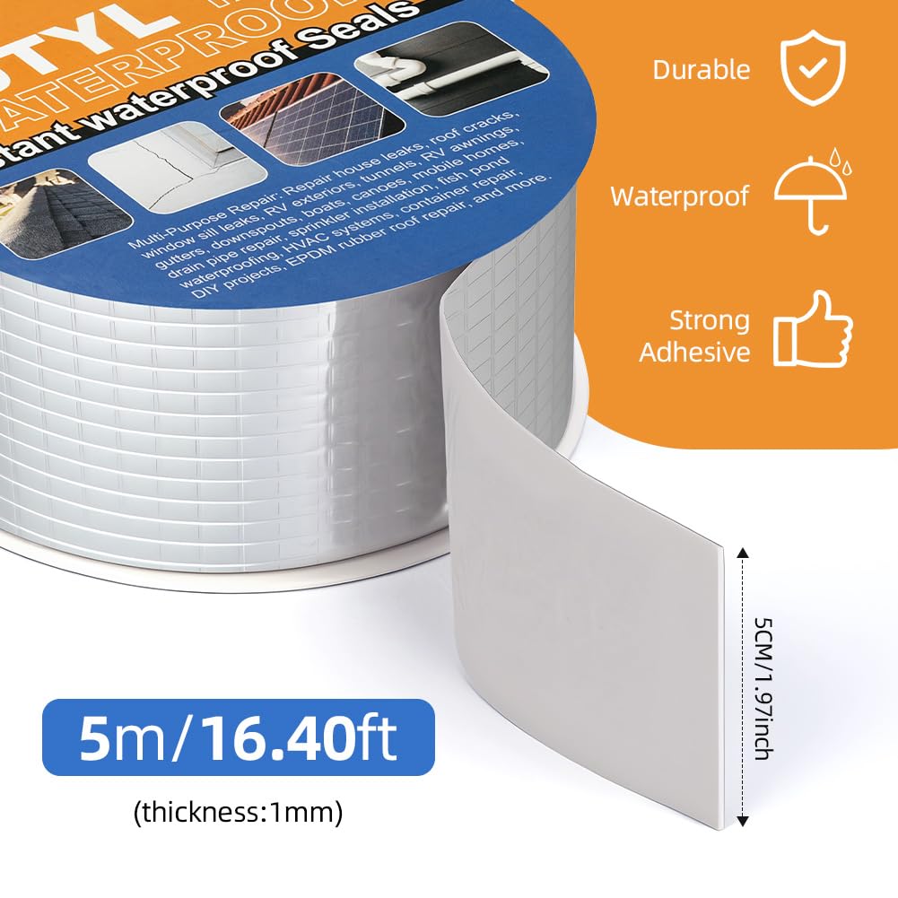 Ruban d'étanchéité en butyle 50mm x 5m pour toiture, camping-car, bateau