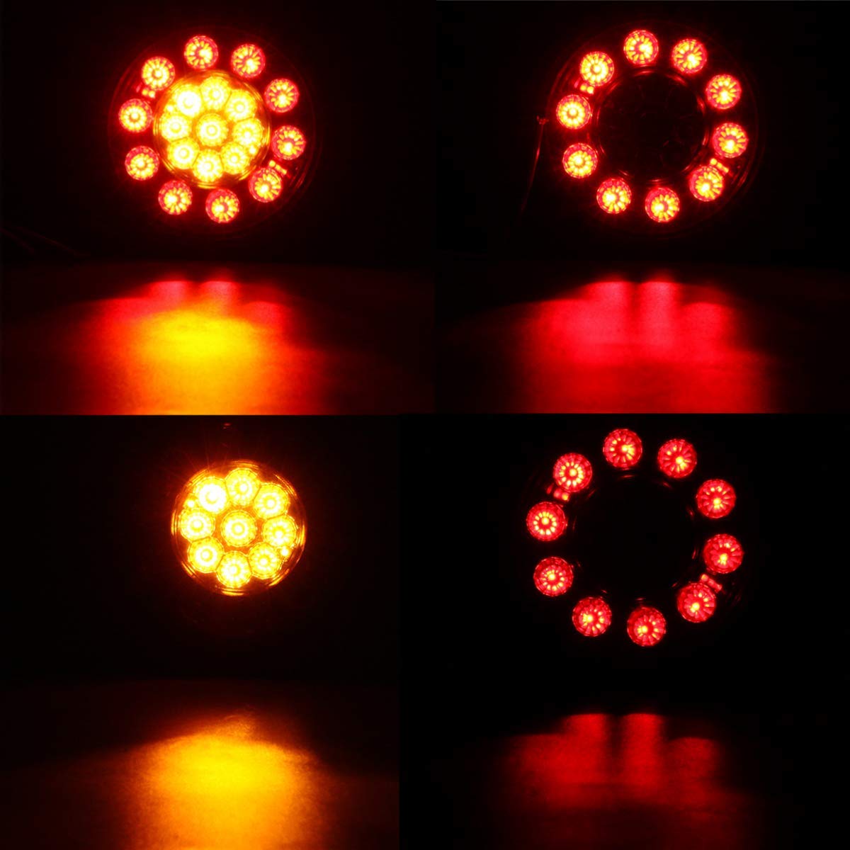 Okrągłe światło hamowania LED, 4 x 4,37 cala 19 LED czarne gumowe światło hamowania tylne kierunkowskazy kierunkowskazu lampa sygnałowa hamulca pasuje do samochodu ciężarowego (kolor żółty LED)