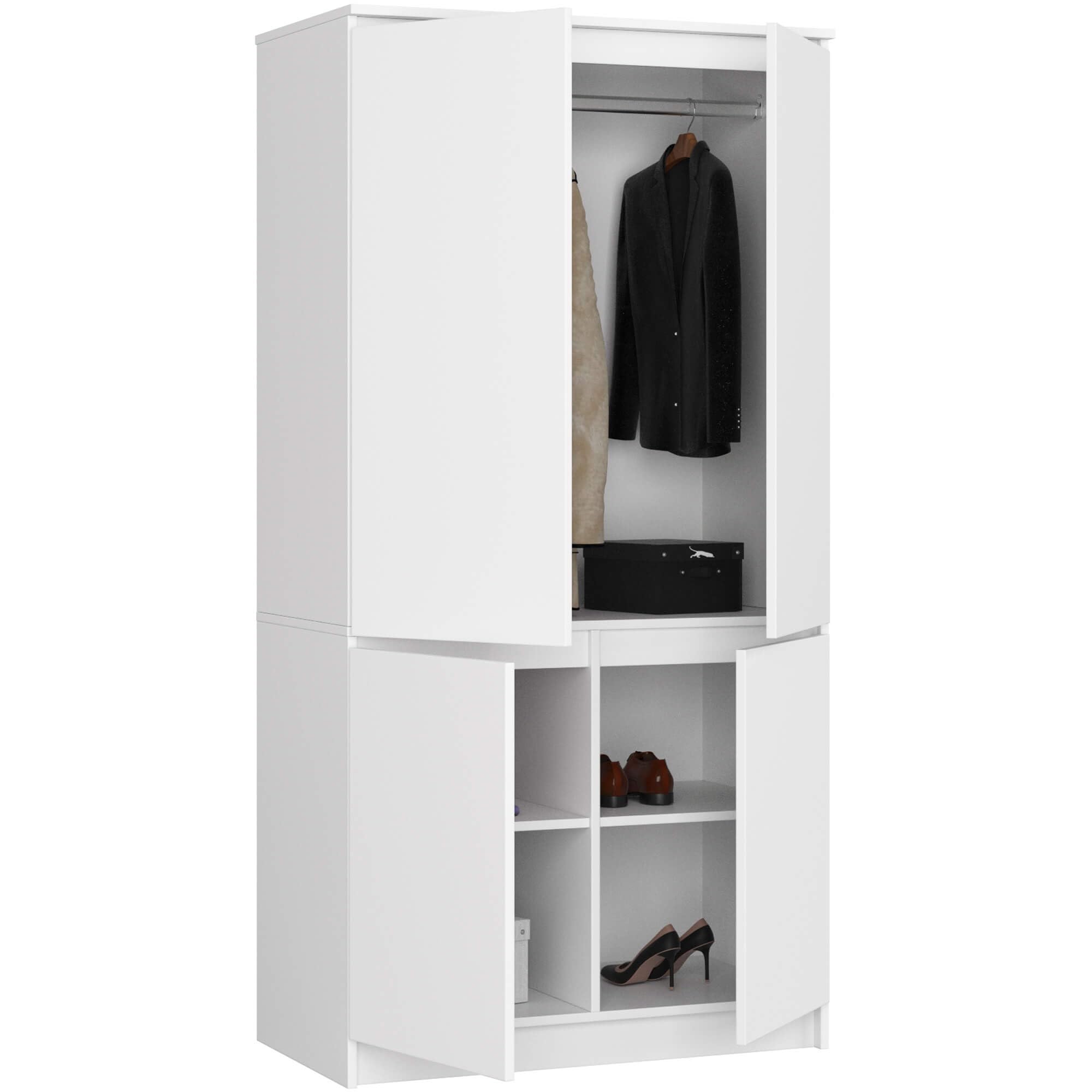 AKORD Schrankaufsatz S90 90 cm | Kleiderschrank mit 4 Türen | Garderobenerweiterung | Erweiterung für einen Kleiderschrank | B90 x H180 x T51 cm | Gewicht 66,6 kg | Weiß