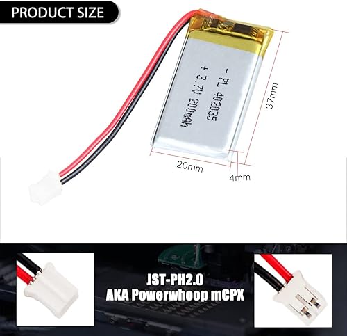 Miniatura 2 de Batería recargable del ion del polímero de litio de la batería de 3.7V 200mAh 402035 Lipo con el conector JST