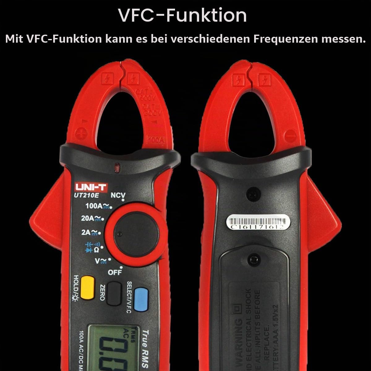 UNI-T UT210E Digitale Strommesszange Amperemeter Voltmeter Vollautomatisch AC DC Multimeter Zange zum Messen von Wechselstrom, GleichStrom, AC/DC Spannung, Widerstand, Ohm