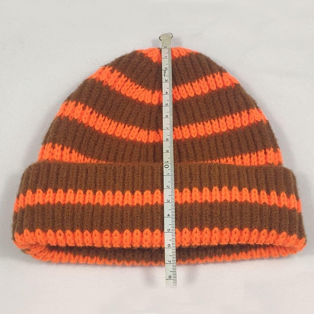 VIDI Short Knitted Striped Hat Winter Beanies for Ladies Men Warm Cuff Cap Lime Green Hot