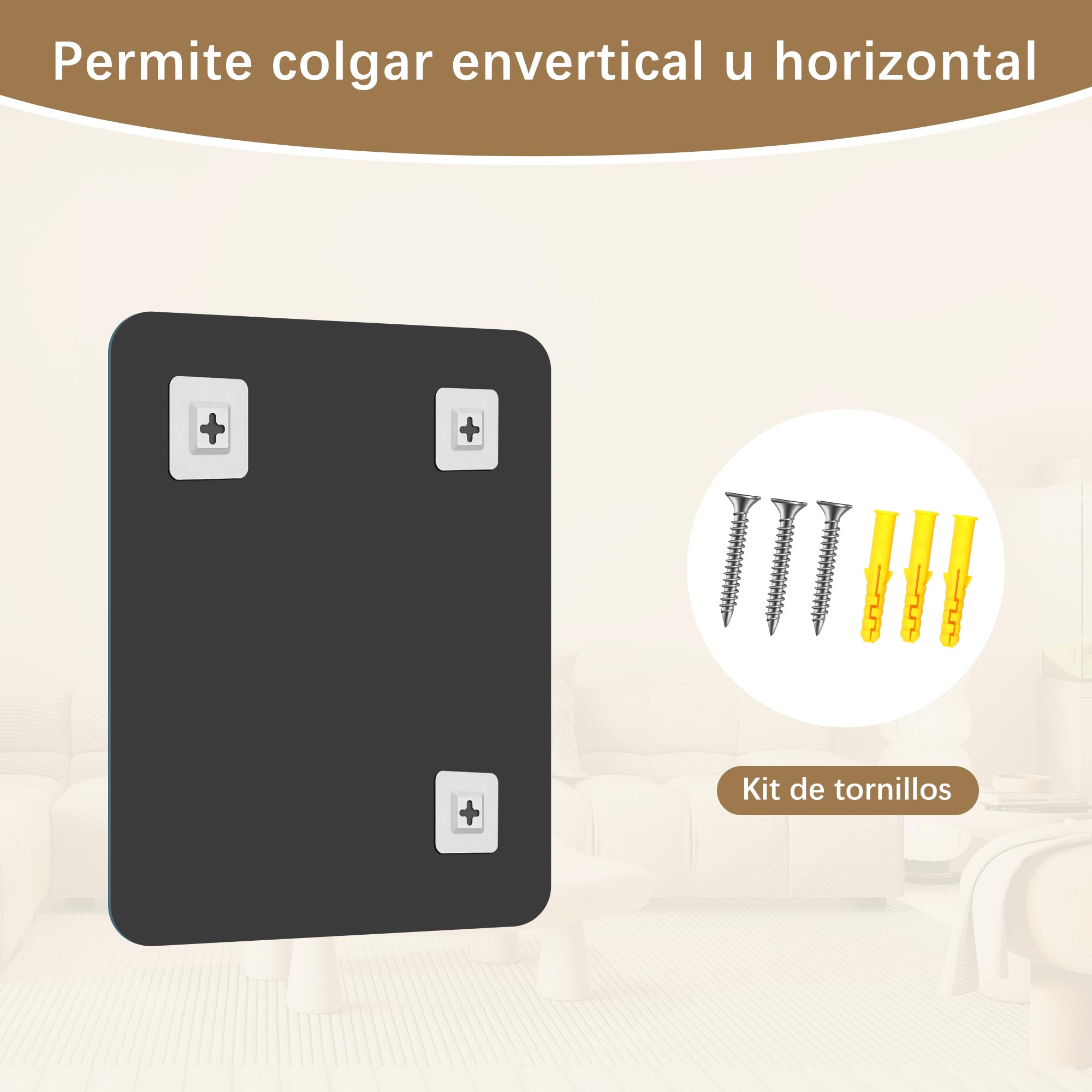 KOCUUY Espejo de baño Rectangular sin Marco, Espejo de Pared de 70 x 50 cm, Espejo con Cristal irrompible, reflexión HD, Esquinas Redondeadas, Adecuado para baños, dormitorios o vestidores.