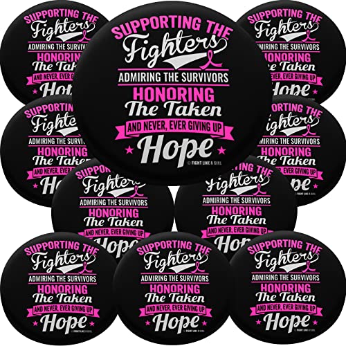 Fight Like A Girl Supporting Admiring Honoring Round Buttons/Pins/Badges For Breast Cancer Awareness, 10-Pack (Pink Ribbon) #TOP12