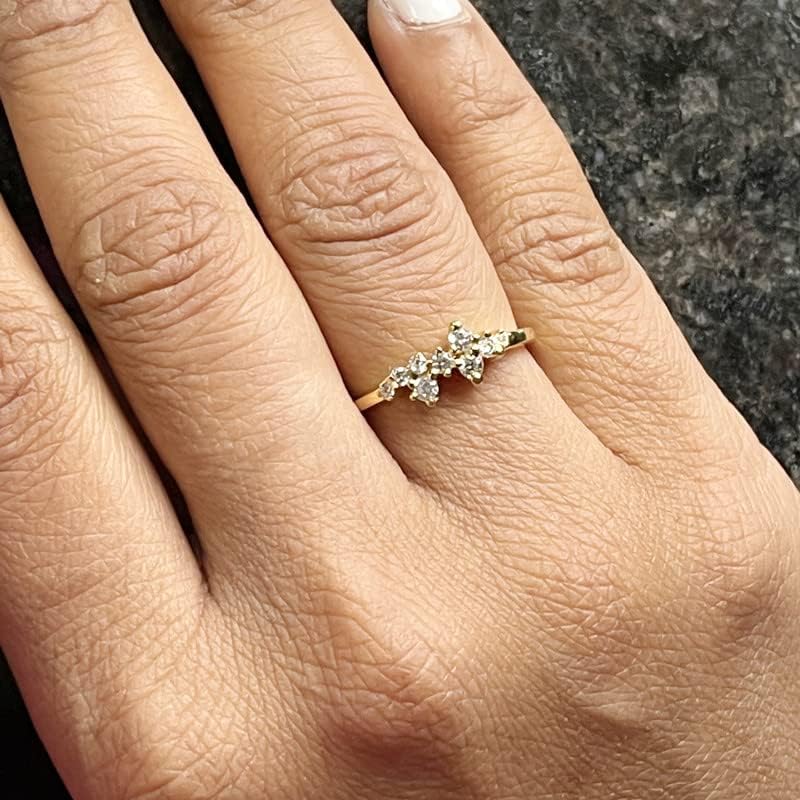 Round Cut Diamond Cluster Engagement Ring For Women's 14k Gold Finish Stackable Diamond Ring, White Diamond Wedding Band, Engagement Ring