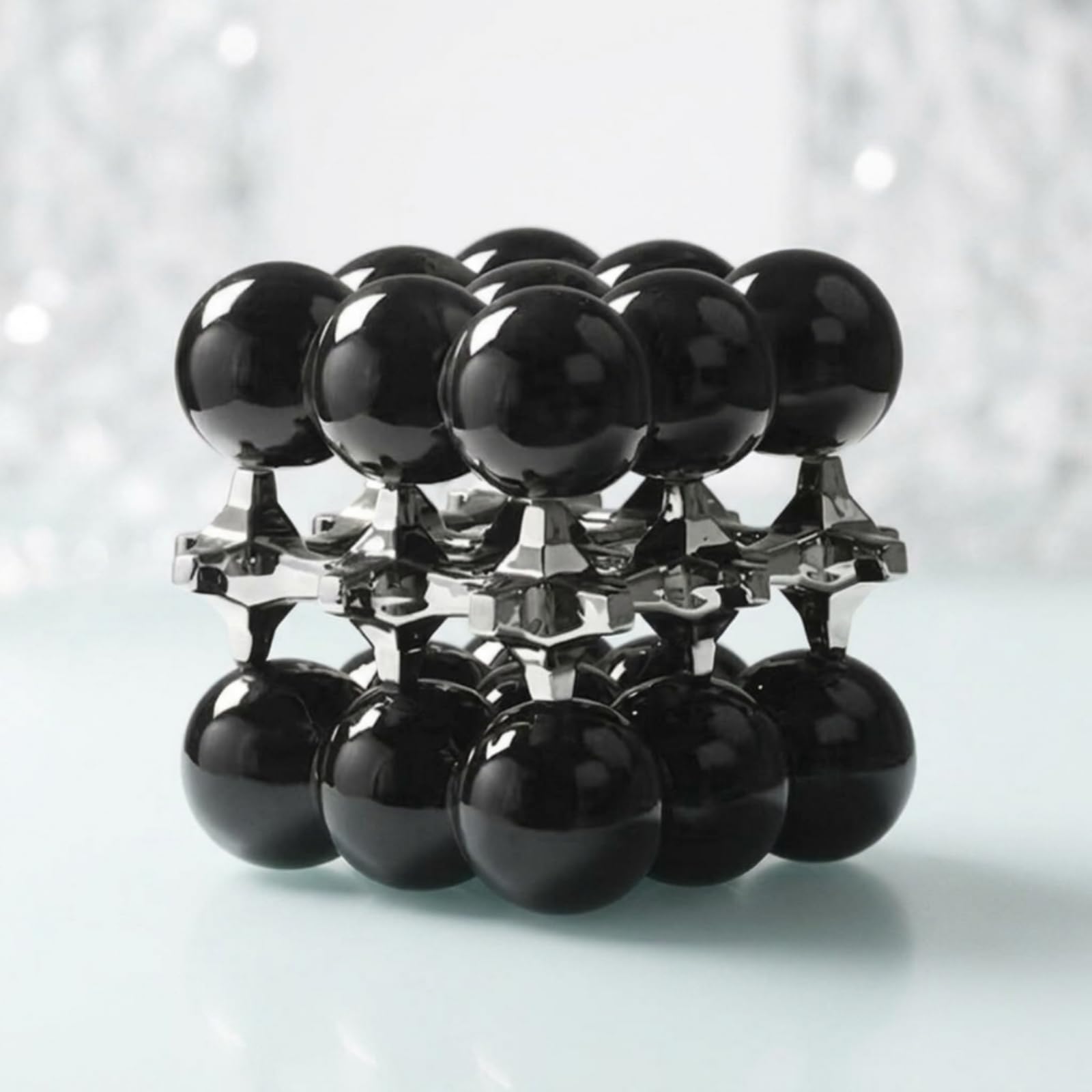 Escultura Geométrica Resina Creativa, Negro Bola Brillante + Plateado, Moderno Minimalista
