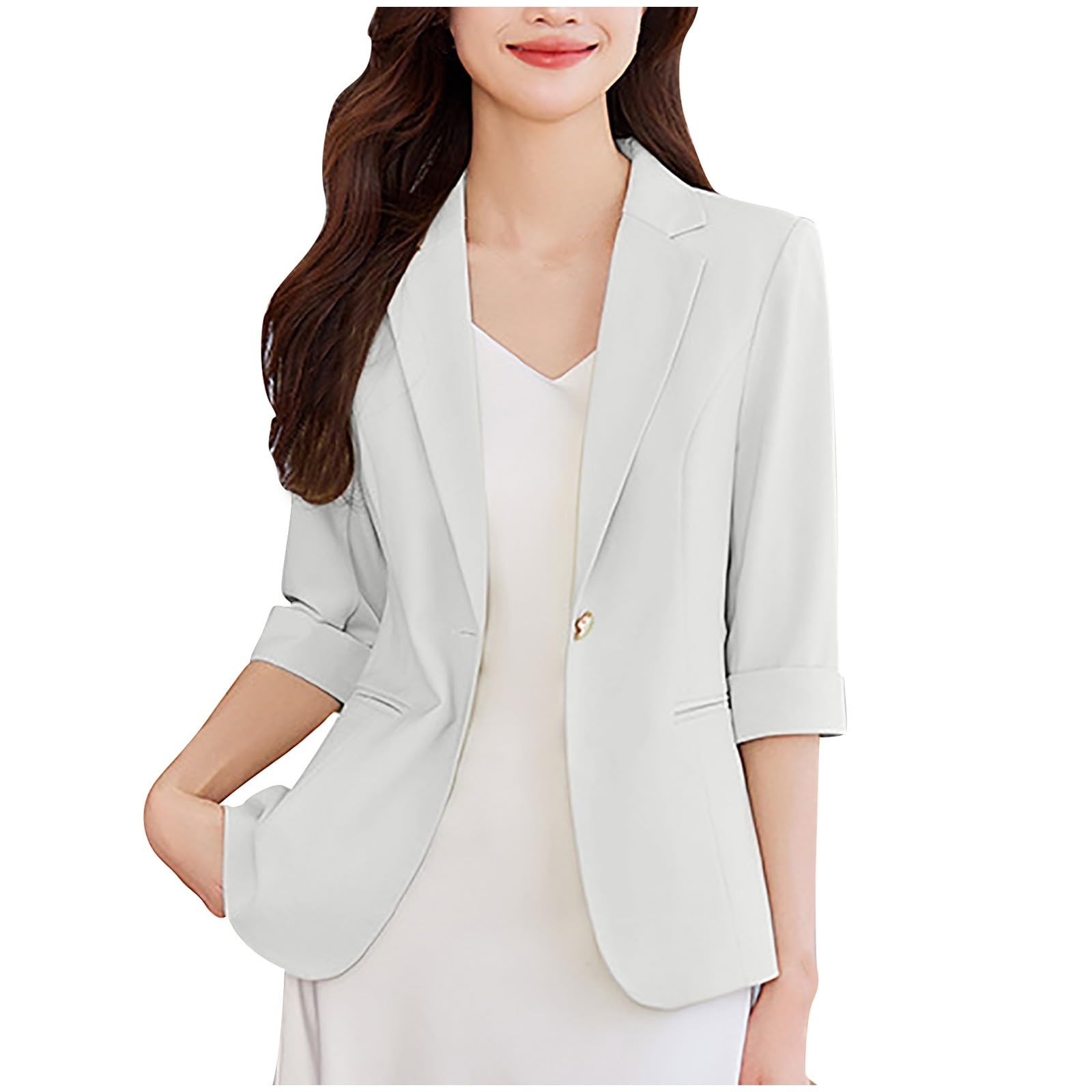 Veste Blazer Femme Manche Courte - Veste d'affaires - Cardigan habillé à Manches réglables - Casual Veste avec Poches Grandes Tailles Manches Longues Populaire Nouveau Coupe Ajustée