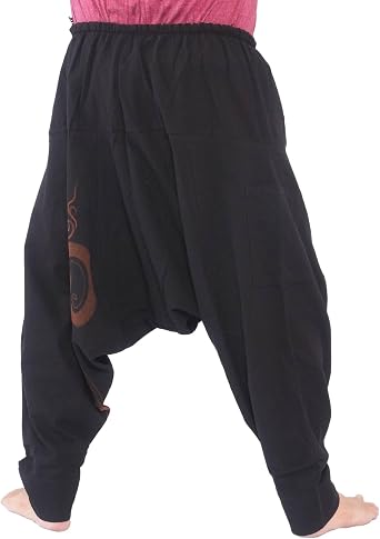Jing Shop Harem Pants Cotton One Size Unisex Boho Baggy Trousers | 100% Breathable Cotton | Elastic Waist 2644 | Boho Spiral Print for Yoga, Beach, Travel & Festivals