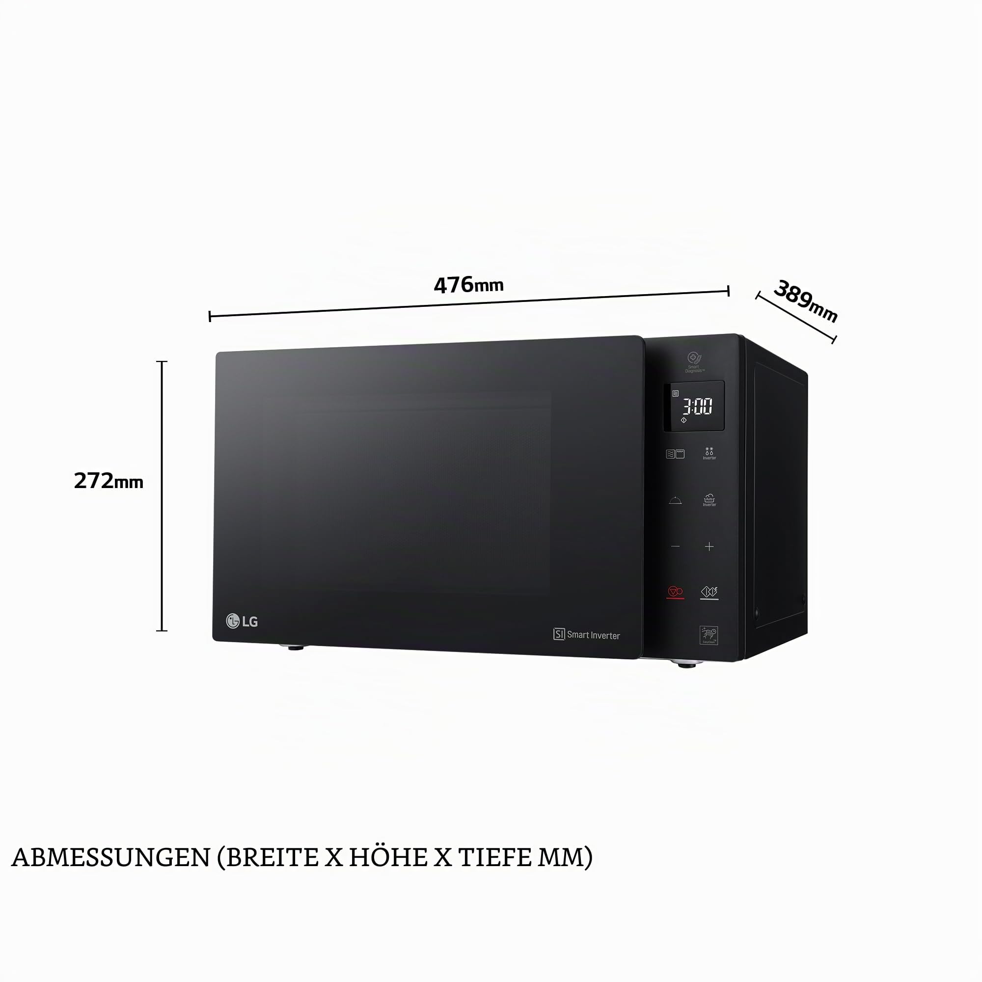 LG MH6535GIB Mikrowelle mit Grill 25L, 1150W, Grill mit 900W, Smart-Inverter-Technologie, Eco-Funktion, Schwarz