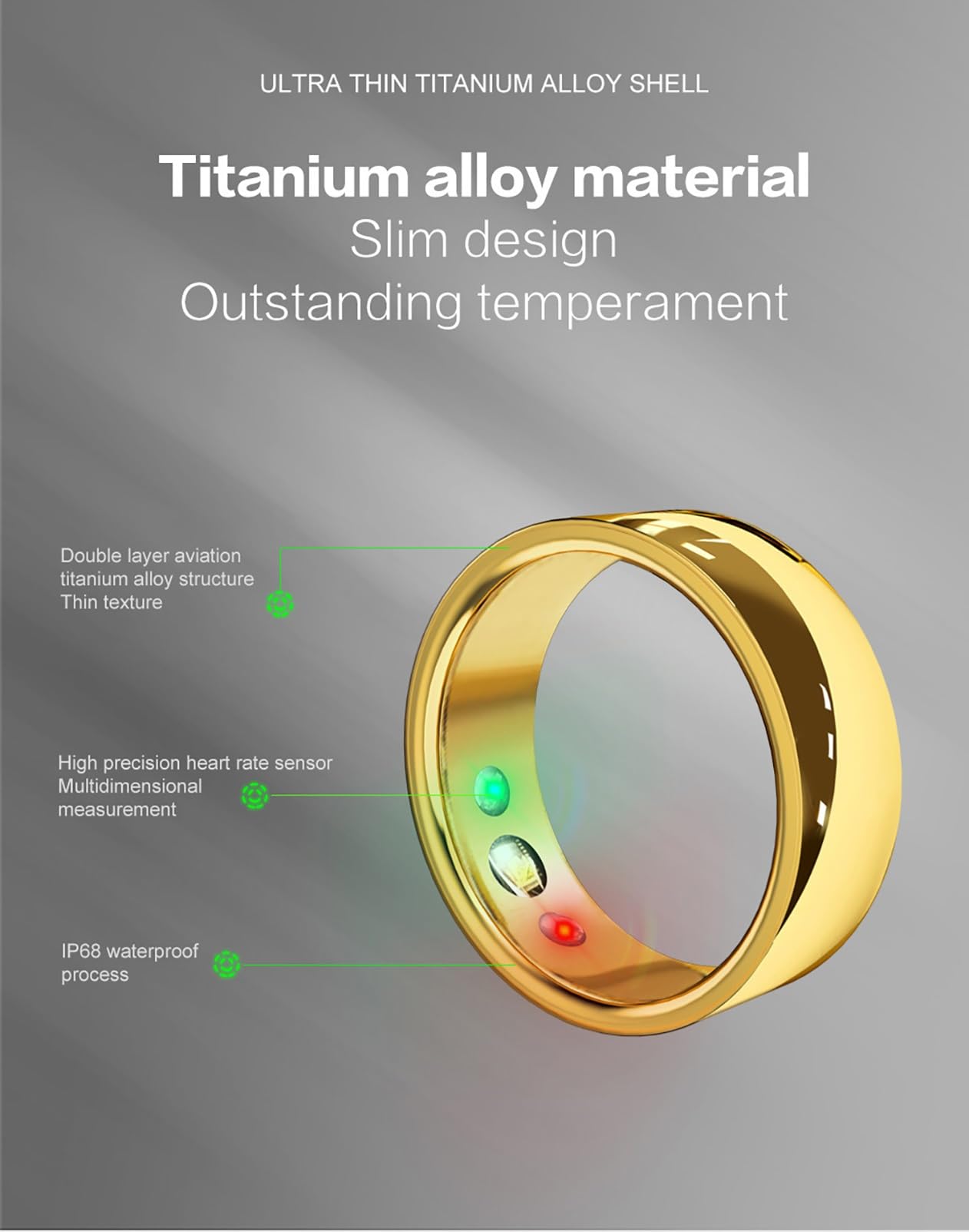 Il Rilevatore di Salute Smart Ring Registra Continuamente la Qualità del Sonno, la Frequenza Cardiaca, la Temperatura Corporea, L'ossigeno Nel Sangue e la Pressione Sanguigna for Uomini e Donne ( Colo