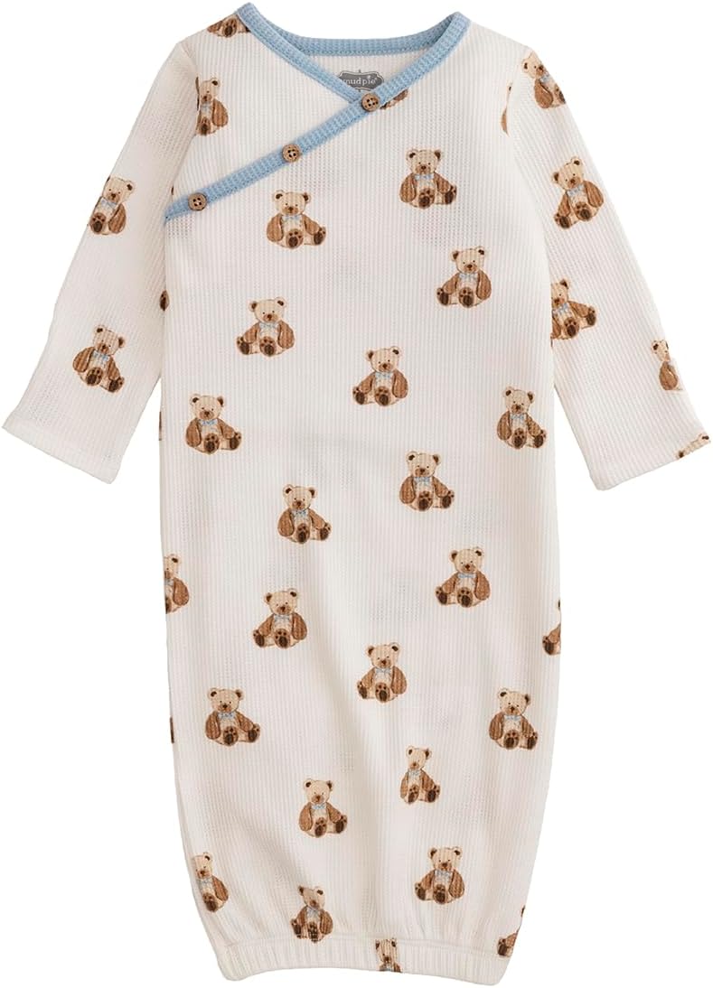 Mud Pie Baby Boy's Kids Teddy Bear Print Gown, White