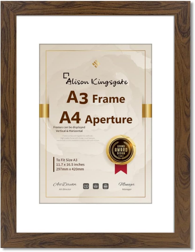 Alison Kingsgate Walnut A3 Frame With Mount For A4 Print With Perspex
