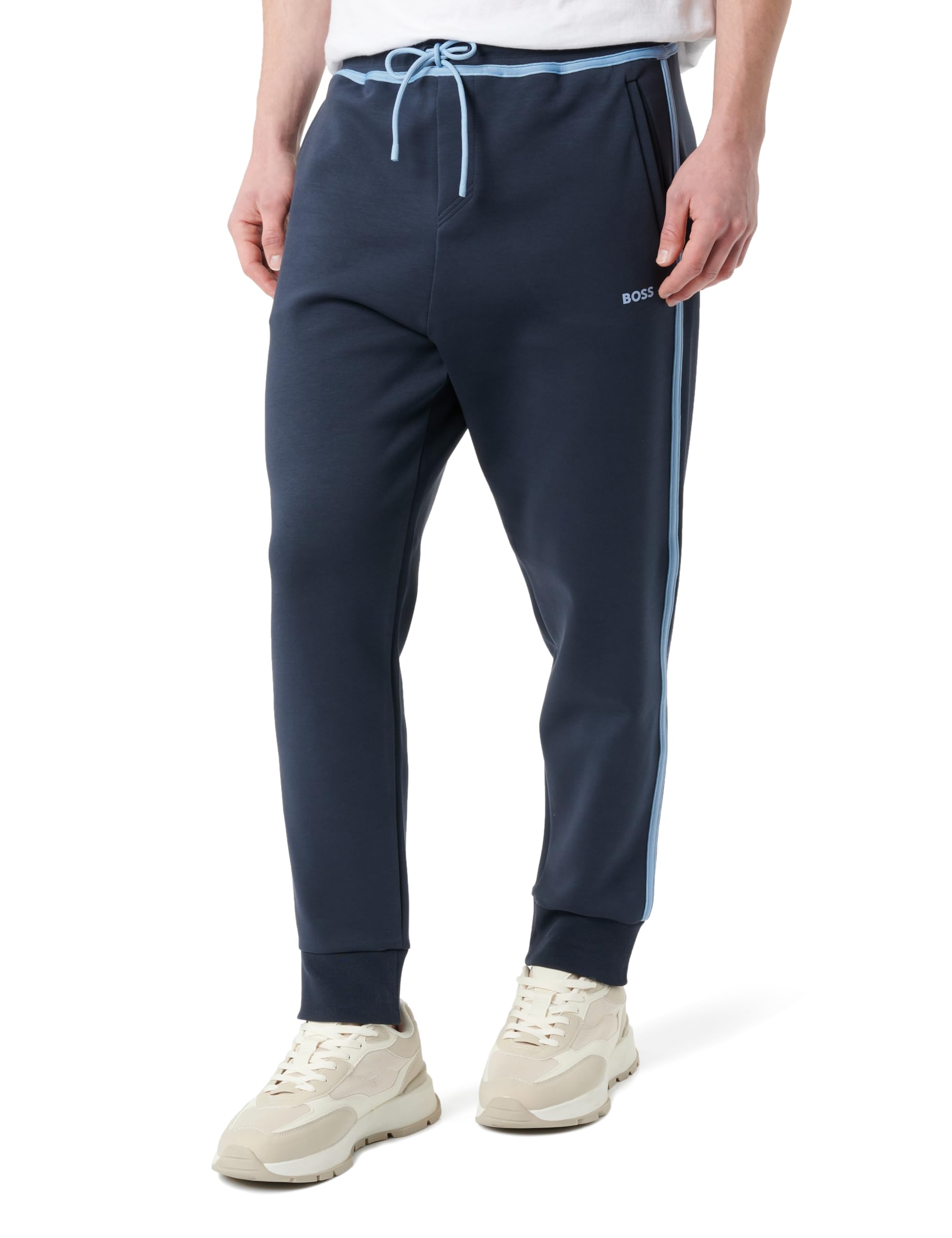 BOSS Men's Hadiko Tape Jersey Trousers, Dark Blue402, L