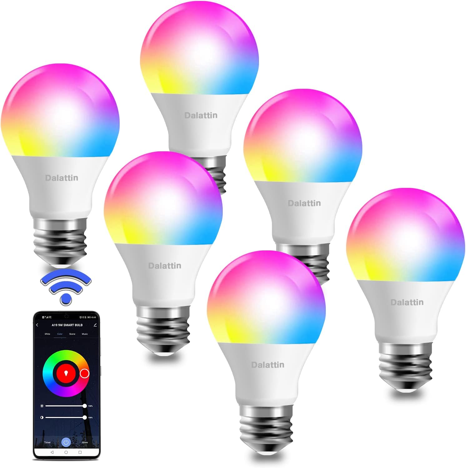 dalattin Tuya Smart Led Bulb,RGBWW WiFi Light Bulbs,Color Changing Light Bulb,Smart Light Bulbs That Work with Alexa &Google Assistant,A19 E26 RGB Alexa Light Bulb,9W(60W Equivalent) 800 Lumen,6Pack
