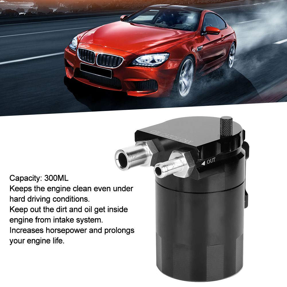 Oil Catch Can Kit 300ML Öltankbehälter Tankmotor Black Polish Baffled Aluminium Alloy Universal
