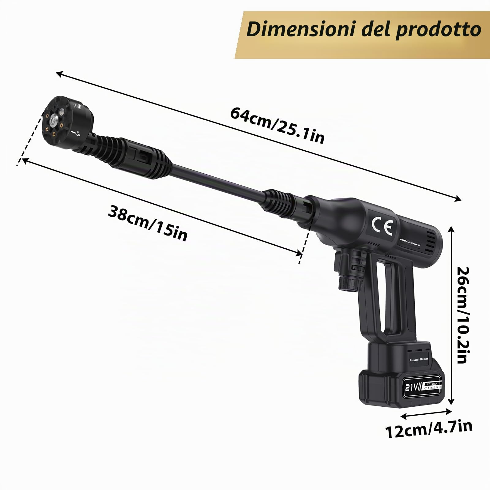 Idropulitrice a Batteria 120 Bar, Brushless 1500W, 2x Batterie 4,0Ah | 4 Livelli di Pressione e Touch LCD, 600L/h, Ugello 6 in 1 e Tubo da 5 M, per Auto, Giardino - Nero