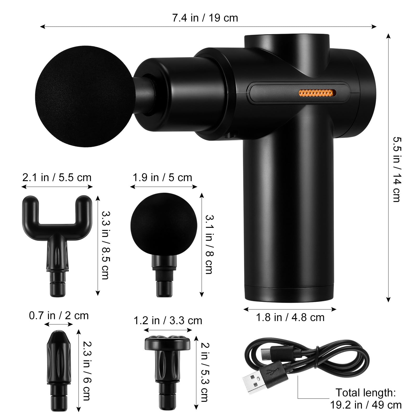 Masajeador Muscular Portátil USB Mini con 4 Cabezales Abs Negro