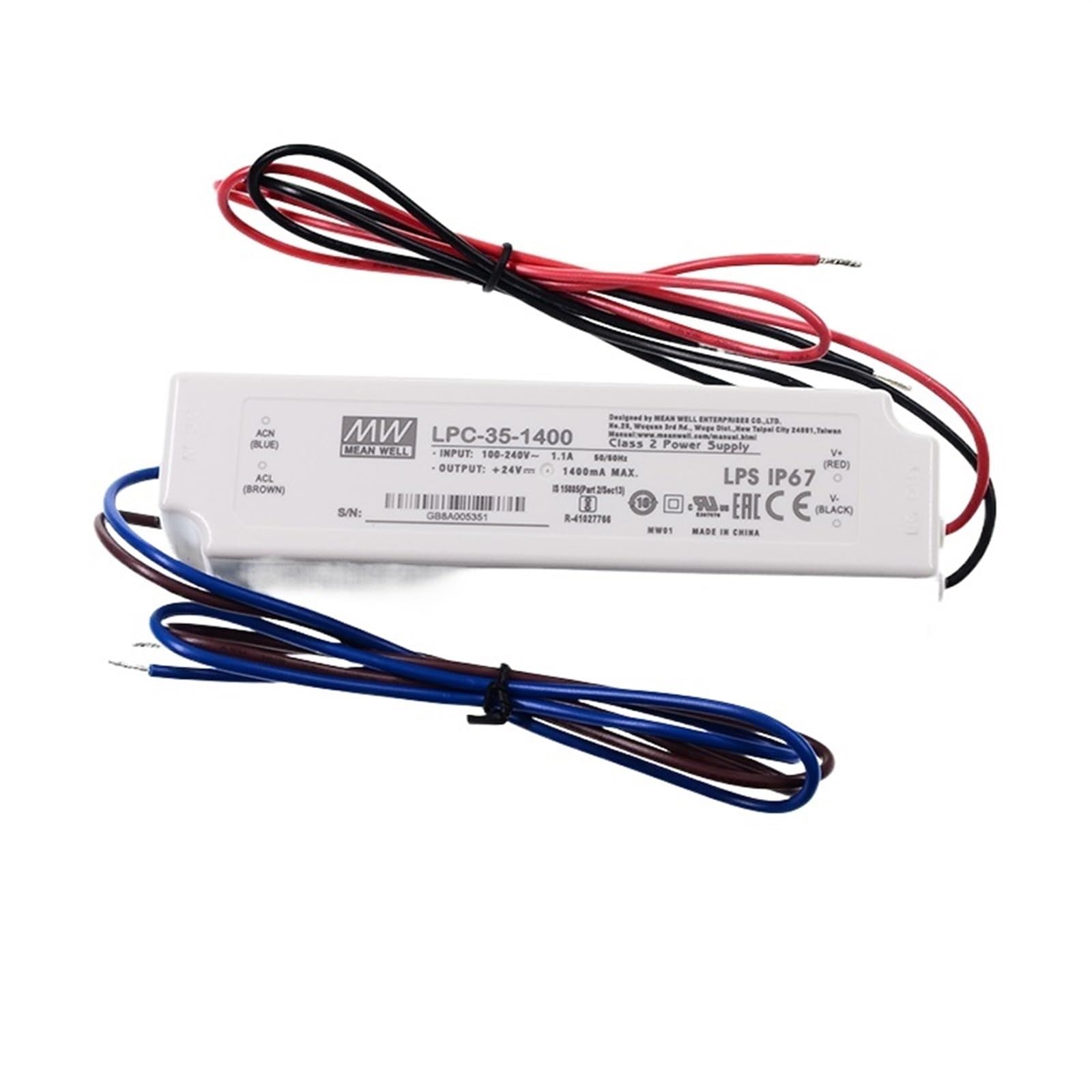 FCARUMIQP LPC-35-1400 Switching Power Supply 110V/220V AC To 9~24V DC 1400mA 33.6W Waterproof IP67 LED Driver