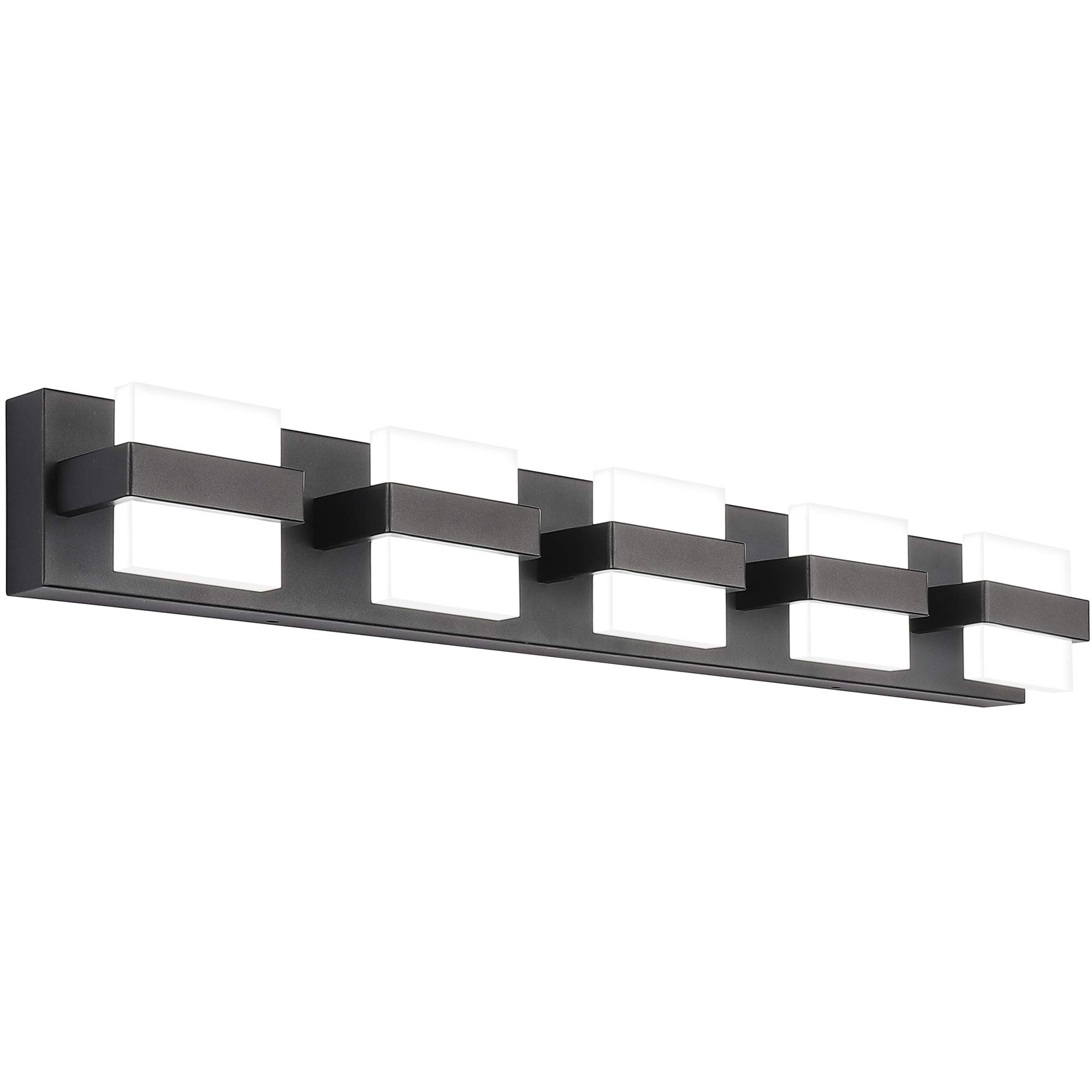 SOLFART Dimmable Modern Bathroom Vanity Lights 5 Lights LED Over Mirror Fixture Acrylic Black Wall Light(7248-5T-WHL-BK)