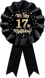 Black It's My 17th Birthday Tinplate Badge Pin, Happy 17th Birthday Boys and Girls Award Ribbon Party Decorations Sign