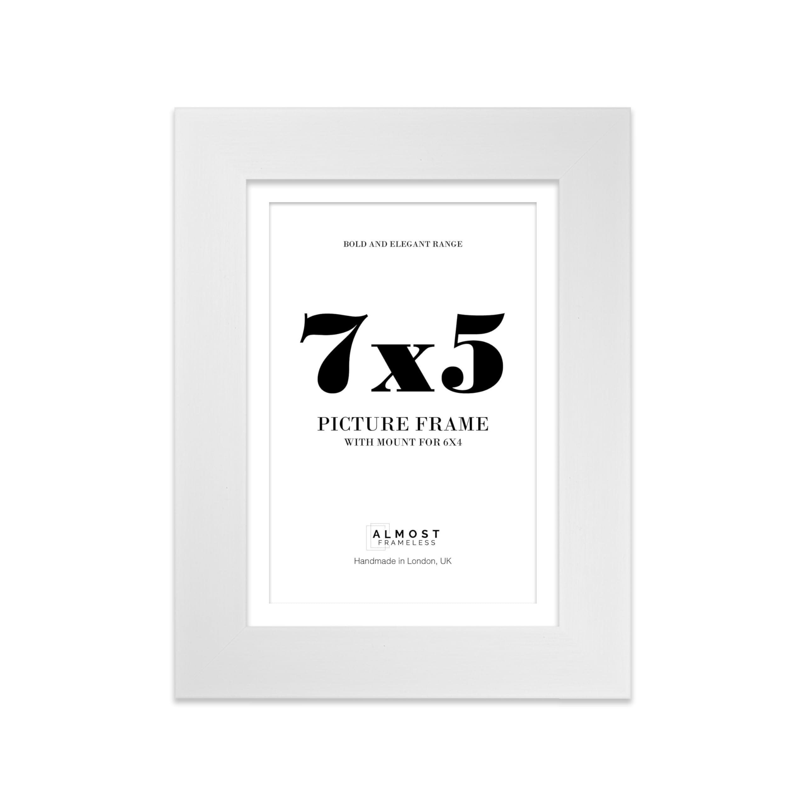 7x5" White Frame With Mount for 6x4" Pictures 28mm Edge Portrait and Landscape Display with Wall Hooks and Kickstand, 1 Pack