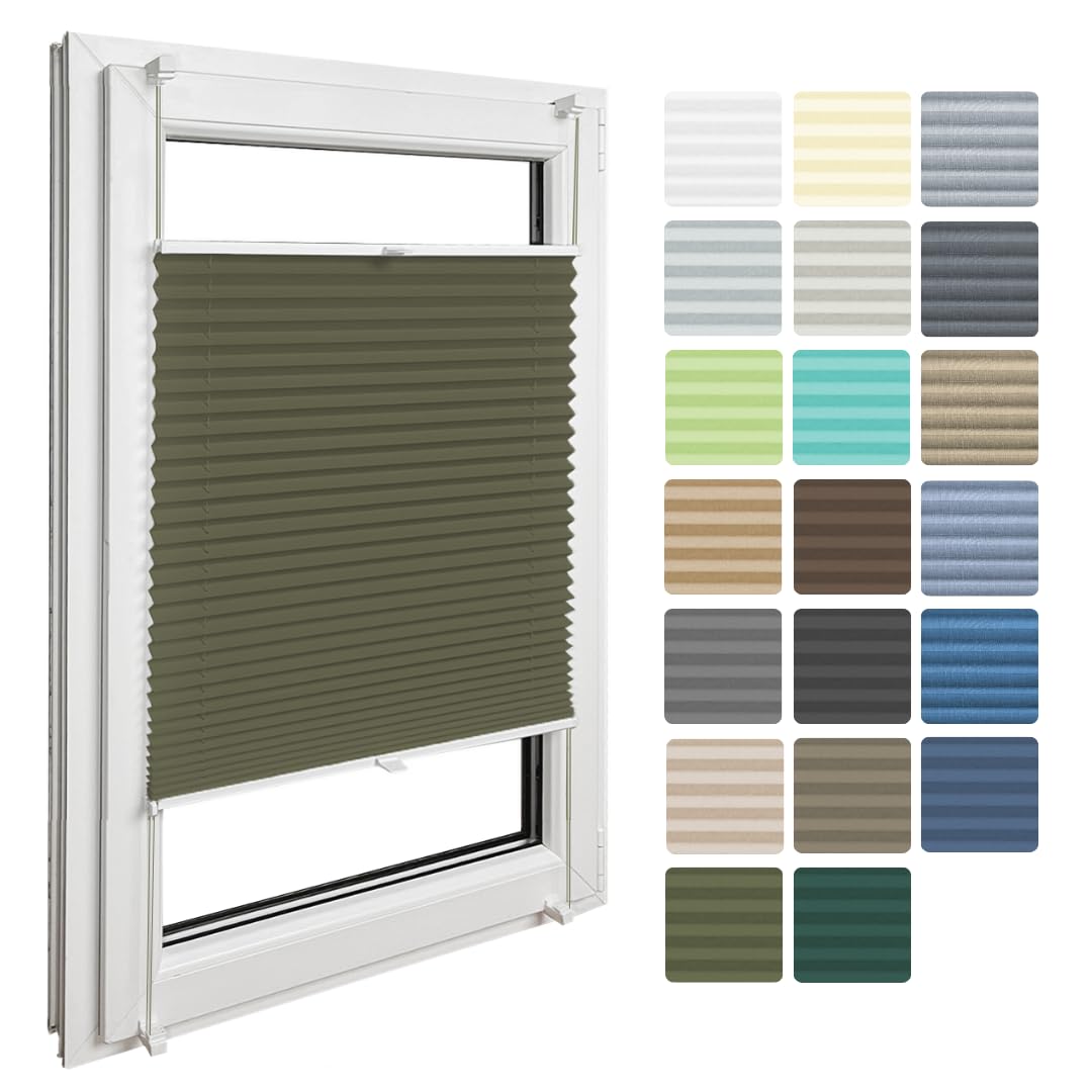 Home-Vision Premium Faltrollo Plissee ohne Bohren mit Klemmfix Lichtdurchlässig Rollo innen (Olive B35 x H80cm) Easyfix Klemmträger Verdunklung Blickdicht Sonnenschutz Jalousie für Fenster & Tür