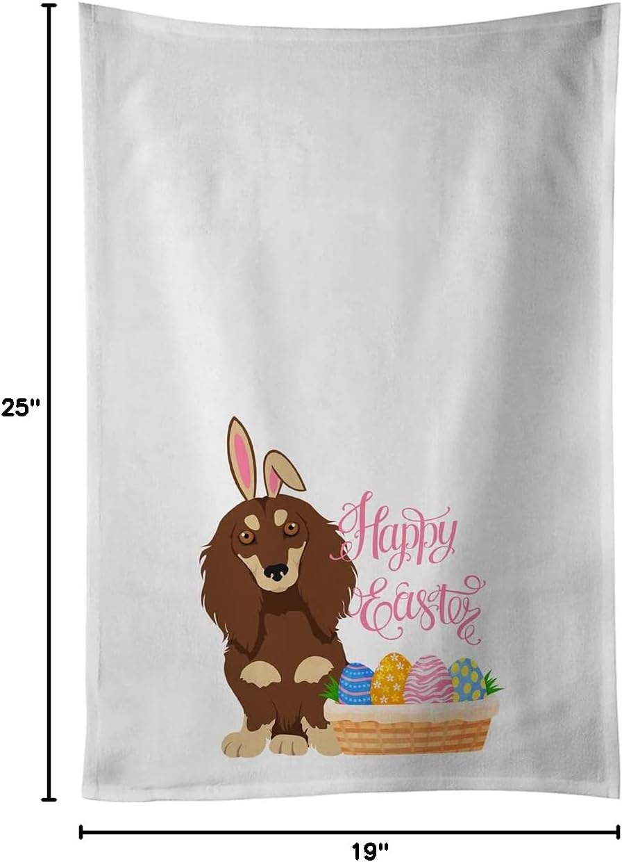 Caroline's Treasures WDK5000WTKT Longhair Chocolate and Cream Dachshund Easter White Kitchen Towel Set of 2 Dish Towels Decorative Bathroom Hand Towel for Hand, Face, Hair, Yoga, Tea, Dishcloth, 19 X