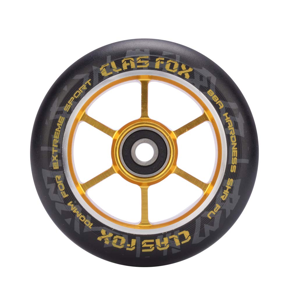 Pro Stunt Scooter Ruote 100 mm Coppia con cuscinetti ABEC-9 CNC, nucleo in metallo (2 pezzi), Oro