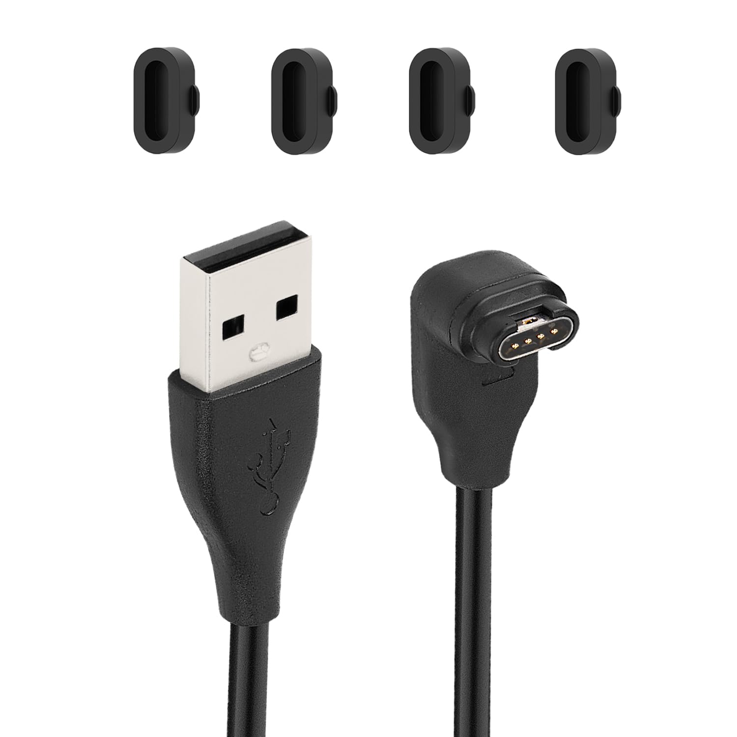 Raonlla ガーミン用充電ケーブル L字型 1本 + 防塵プラグ キャップ 4個 セット スマートウォッチ 充電器 for Garmin USB A Fenix/Instinct/Venu/Forerunner/Vivoactive/Approachなど対応