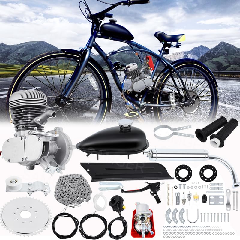 H-YEEU 26” 28” 2 Stroke 100cc Cycle Bicycle Gas Motorized Gasoline Engine Motor Kit CDI Air Cooling for Mountain and Road Bike (Silver)