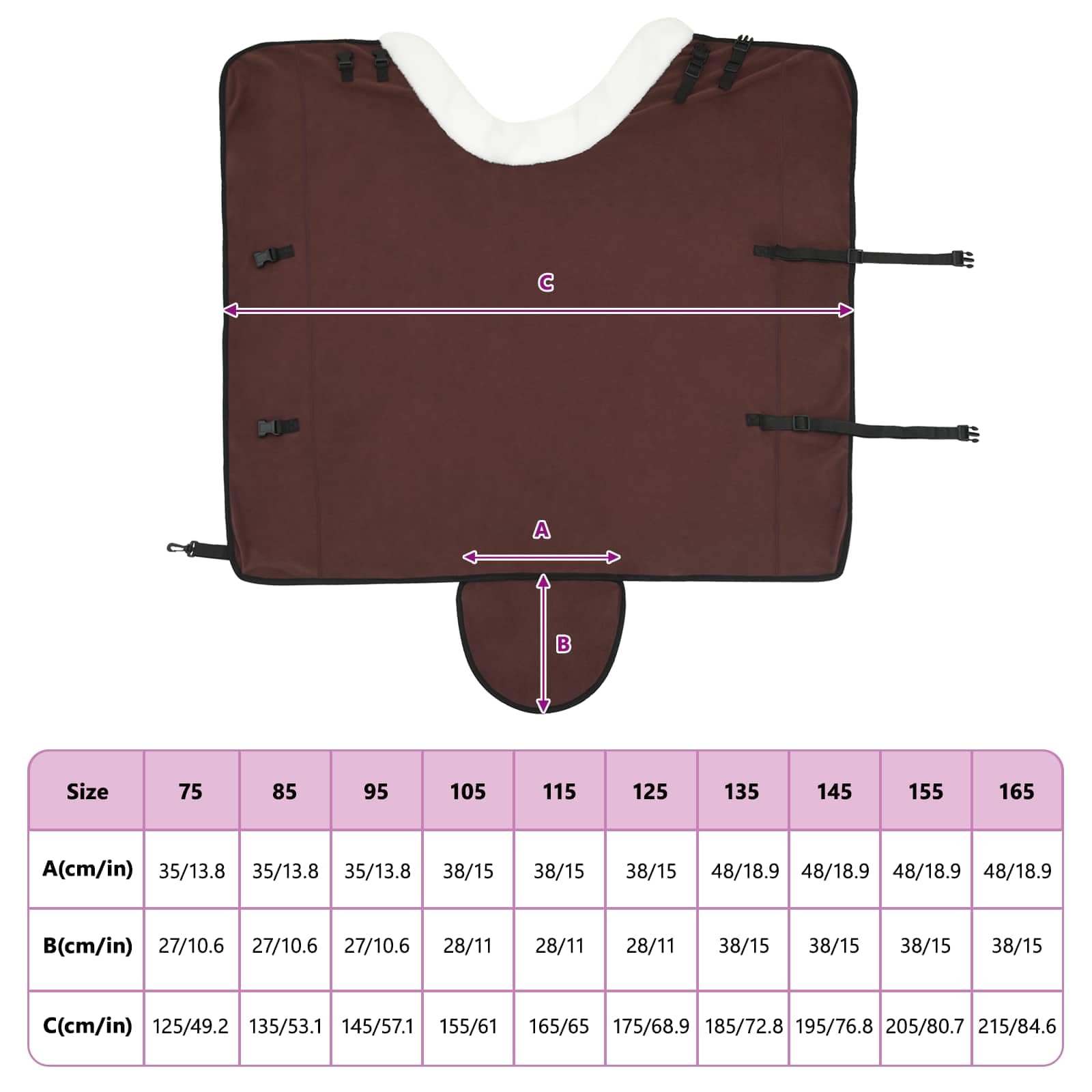 Pferdefleecedecke Dunkelbraun 165 cm Polarfleece für kaltes Wetter mit abnehmbarem Bezug, verstellbaren Schnallen und winddichtem Design – warme Pferdedecke für den Winter.