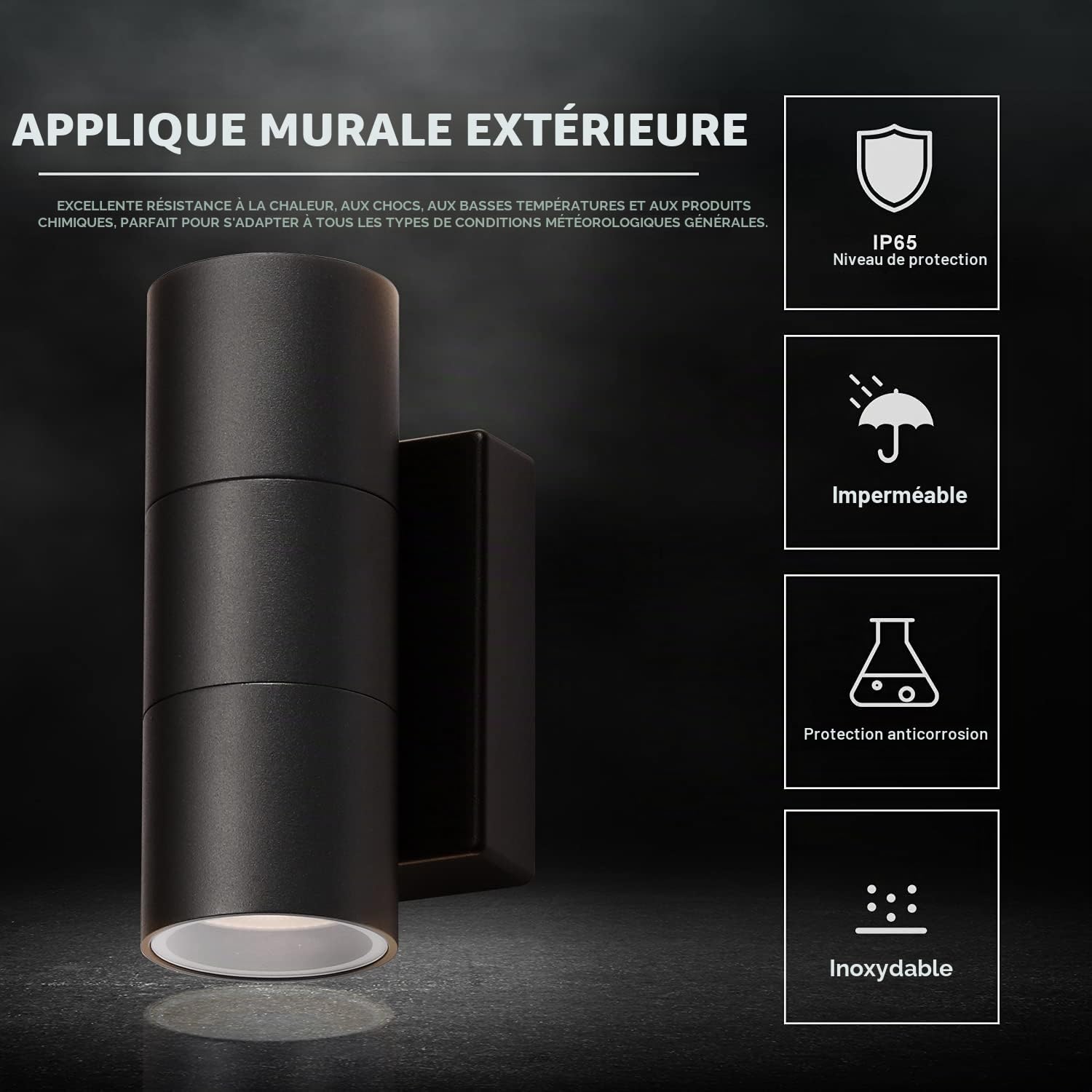 LED Applique Murale Exterieur Moderne 10W, IP65 Etanche Luminaire Lampe Extérieur, GU10 Éclairage Mural Aluminium 3000K Jardin Garage Terrasse Entrée, Lumiere Exterieure Blanc Chaud, Noir