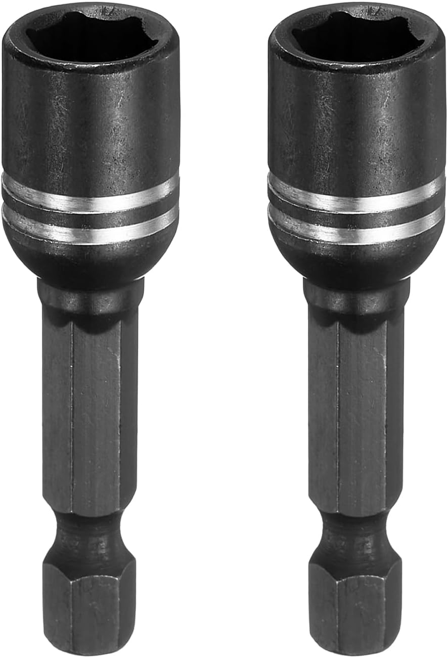 HARFINGTON 2pcs Magnetic Nut Driver 8mm Hex Drive Socket 1.89" Length Power Screw Drill Bits Socket Wrench Tools with 1/4" Quick Change Hex Shank for Power Drills Impact Drivers, Black