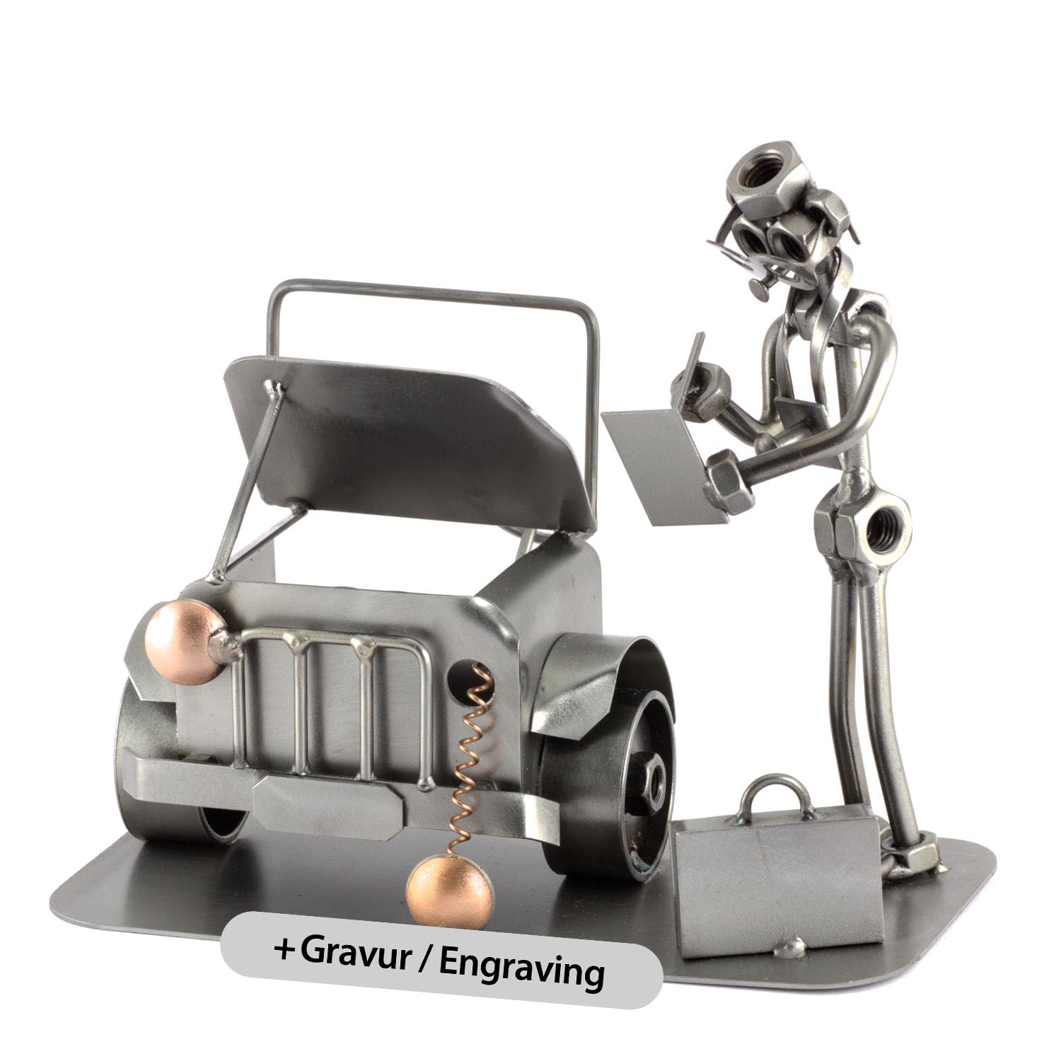 Steelman24 I Nuts and bolts sculpture Car Experts With Personal Engraving I Handmade ornaments I I Metal figurine