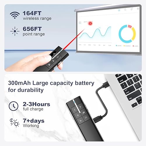 Miniatura 4 de Norwii N99 Air Mouse Clicker de presentación con puntero, clicker recargable para presentaciones de PowerPoint, PowerPoint Clicker, control remoto