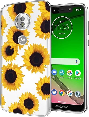 Funda para Moto G7 Playpara Moto G7 Optimo, funda de silicona suave TPU flexible transparente para Motorola Moto G7 Play Girasol