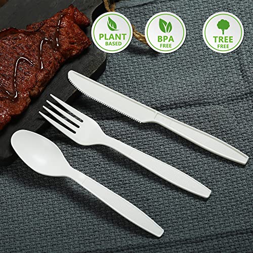 Herlly Compostable Fork,100 Biodegradable Silverware For Party,Large Disposable Utensils Eco Friendly Durable And Heat Resistant,Alternative To Plastic Fork #TOP5