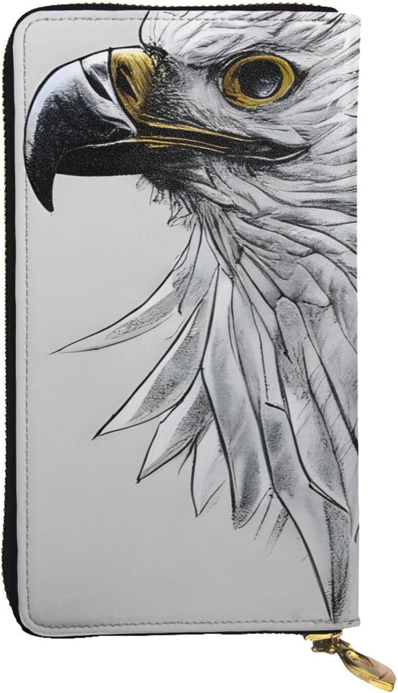 Sketching an eagle Women's wallet, clutch wallet, with zipper, large capacity.