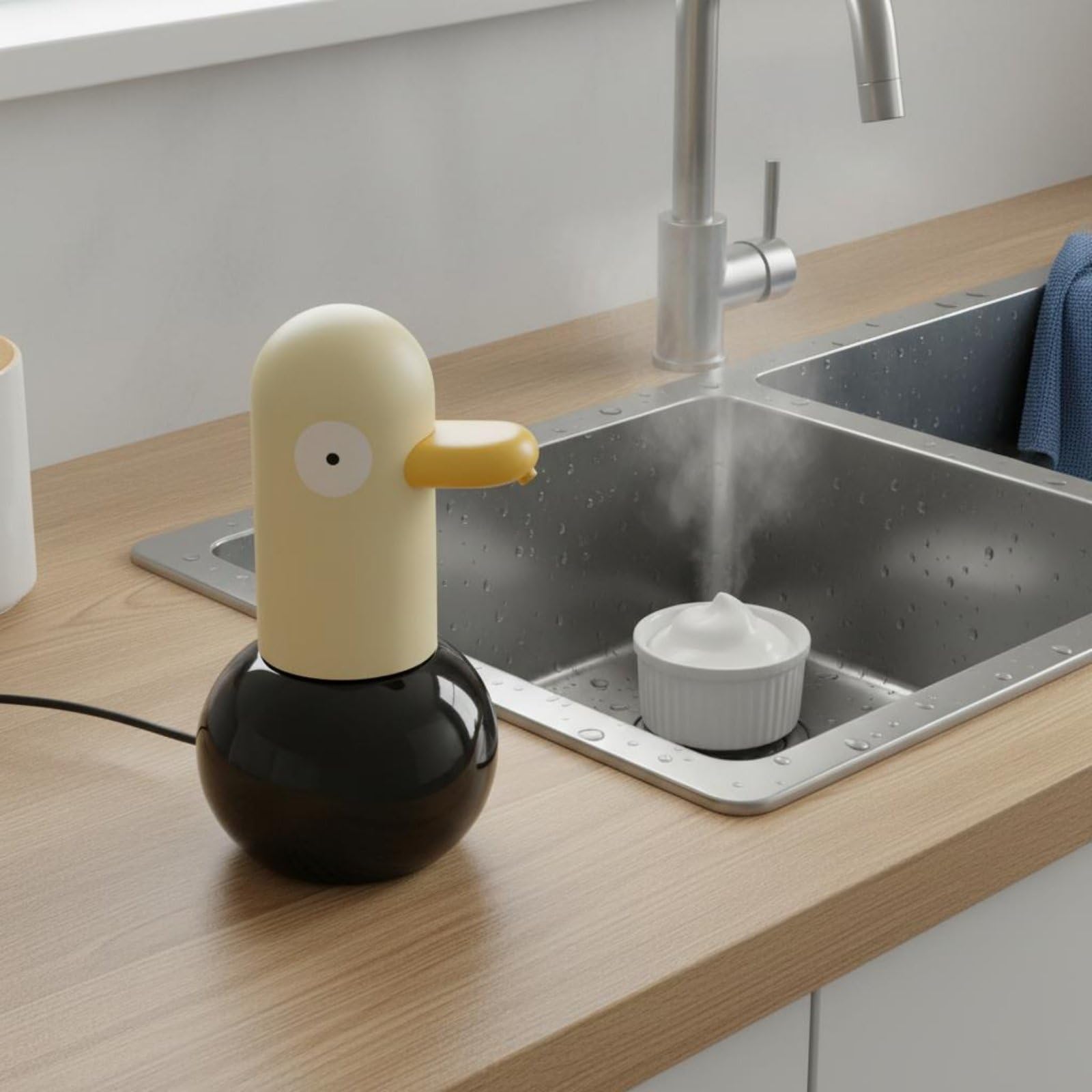 Dispensador de Jabón de Espuma Automático Dispensador Dosificador Bomba Funcionamiento Eficiente con Batería de y Tanque Visible IPX4 Adecuado para Cocinas Húmedas Baños Hogares, Azul
