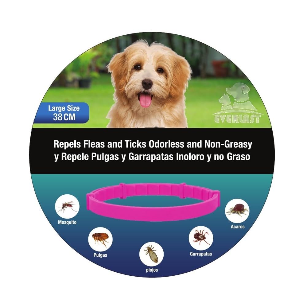 Collare Antiparassitario per Cani - 8 Mesi di Protezione contro Pulci, Zecche, Zanzare e Acari - 65 cm Regolabile, Efficace e Sicuro 100% Naturali (2, ROSA, 38CM)