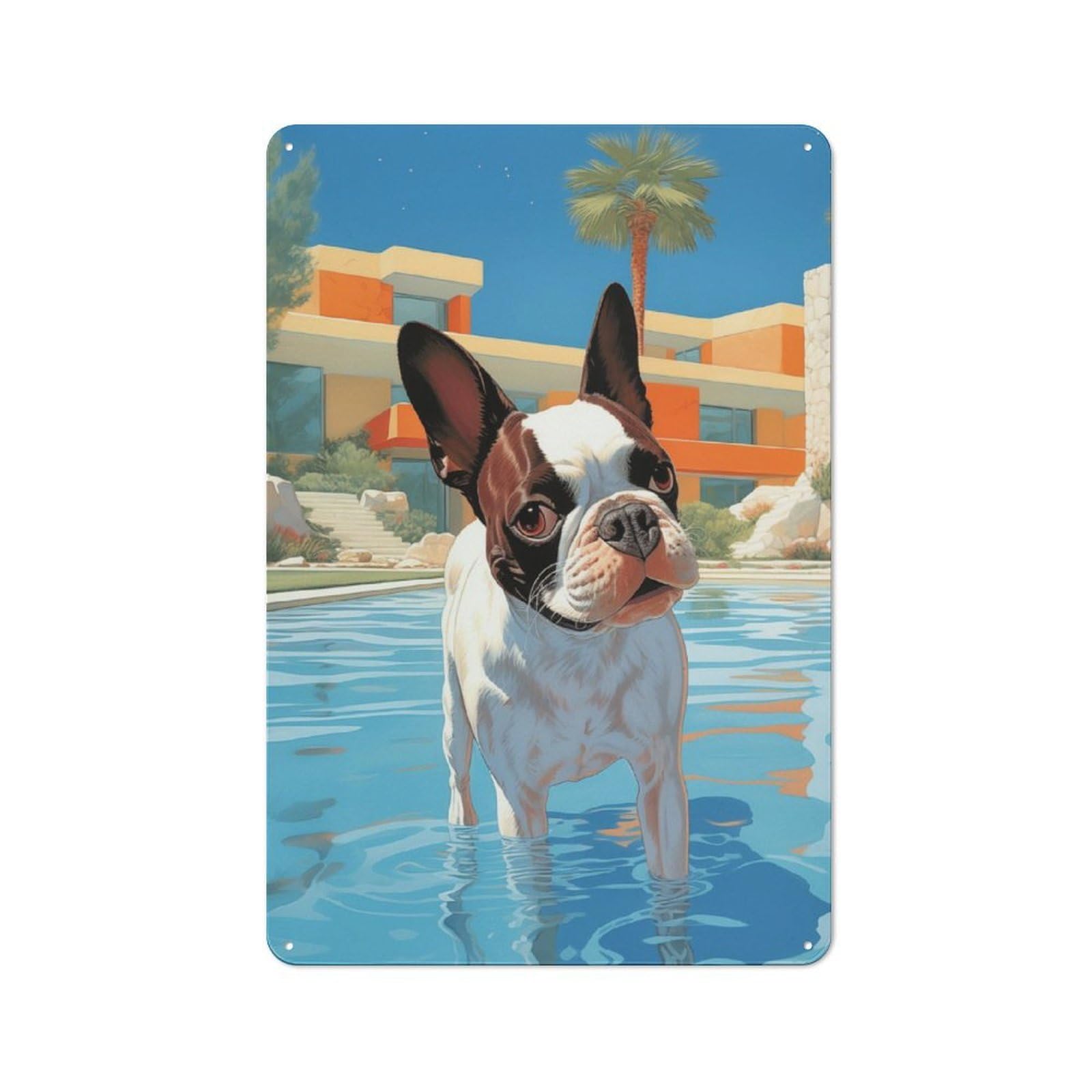 Junmoney Hollywood Boston Terrier Retro Metal Wall Sign 30X20cm With For Garage Wall, Suited To Garage Decor Collectors