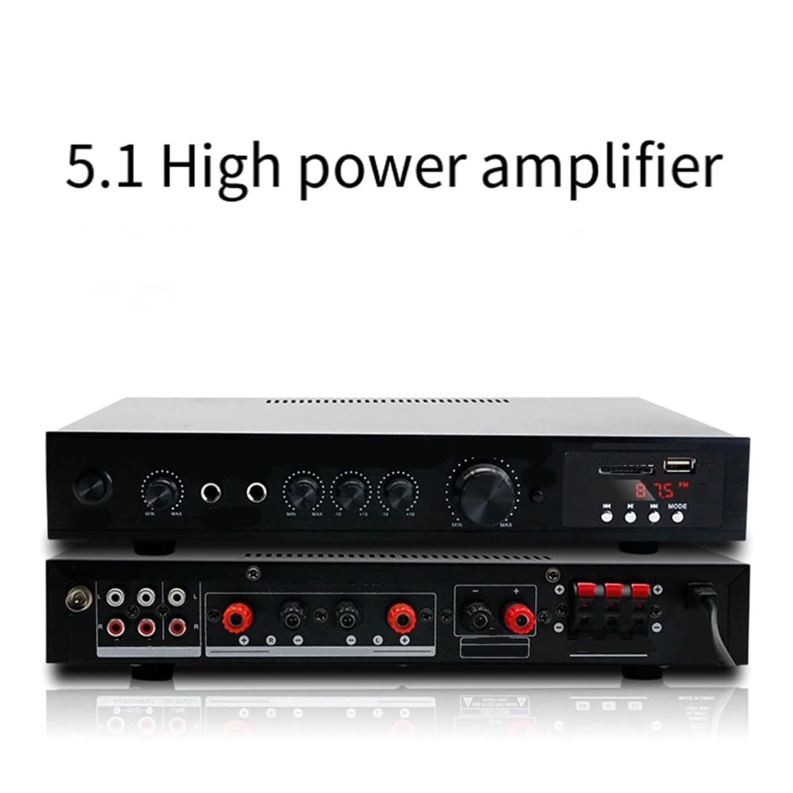 Amplificatore Hifi a 5.1 Canali con Bluetooth 5.1, 200 W +200 W Sd Mp3, Ingressi Microfono, Coassiale Ottico, Amplificatore Audio Domestico, Subwoofer per Home Theater Alta Potenza