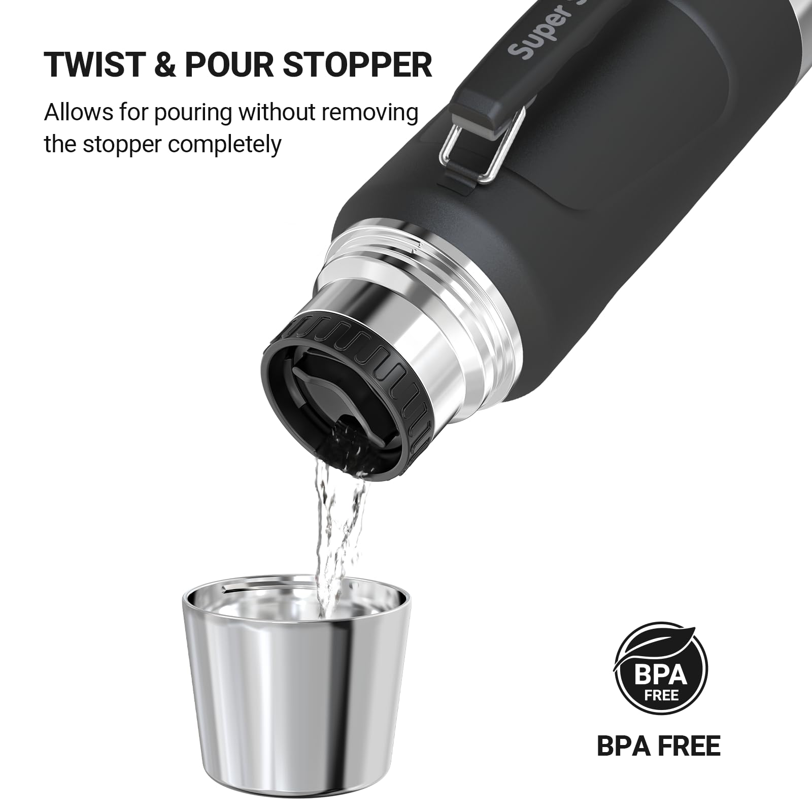 Super Sparrow Stainless Steel Water Bottle - 1500ml - Wide Mouth Vacuum Insulated Flask - BPA-Free ThermosBottle - Leakproof Lid Doubles as Cup - Image 3